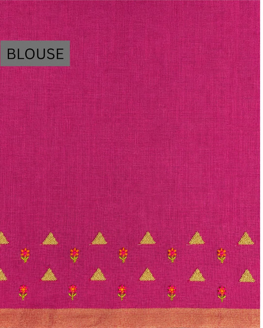 Pink Linen Embroidered Saree