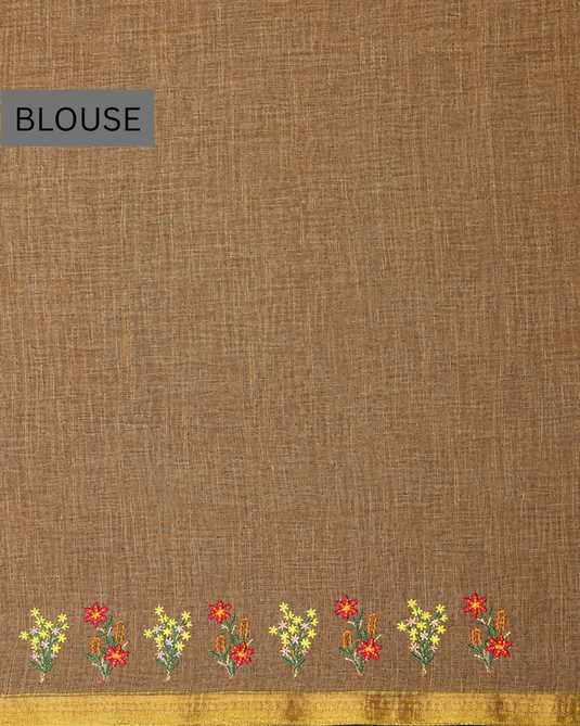 Yellow Linen Embroidered Saree