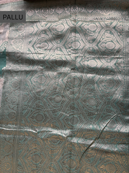 Teal Chanderi Zari Weaving Saree