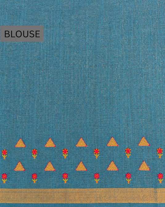 Blue Linen Embroidered Saree