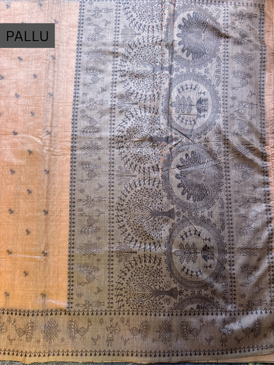 Orange Chanderi Warli Saree