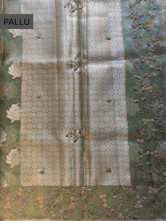 Light Green Kota Zari Weaving Beadwork Saree
