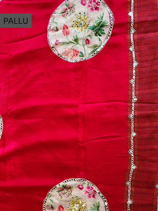 Red Dola Silk Patchwork Saree