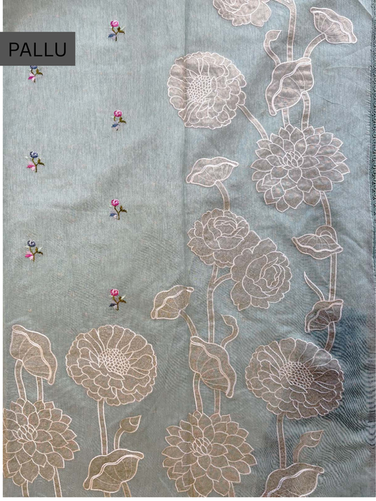Blue Chanderi Applique Saree