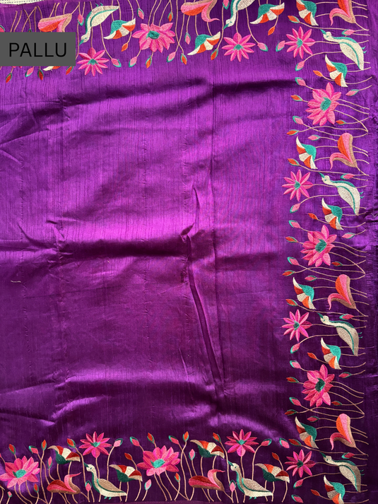 Purple Tussar Embroidered Saree