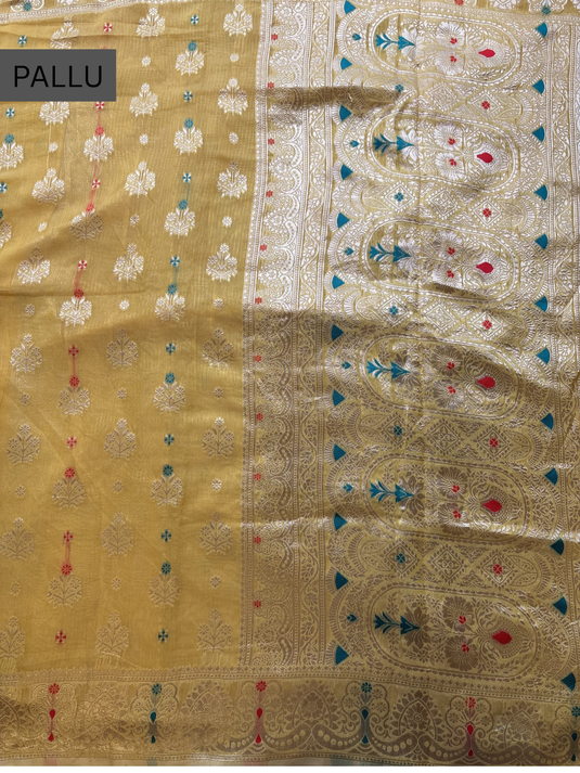 Yellow Chanderi Zari Weaving Saree