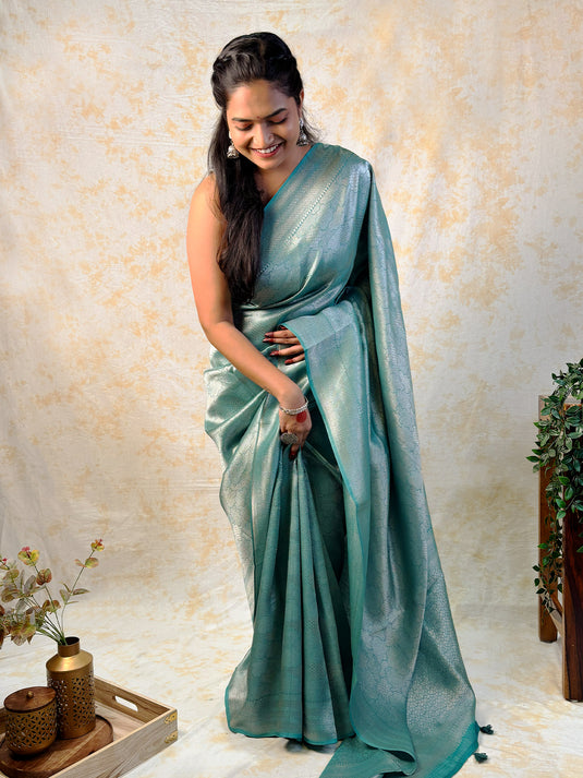 Blue Crepe Silk Brocade Saree