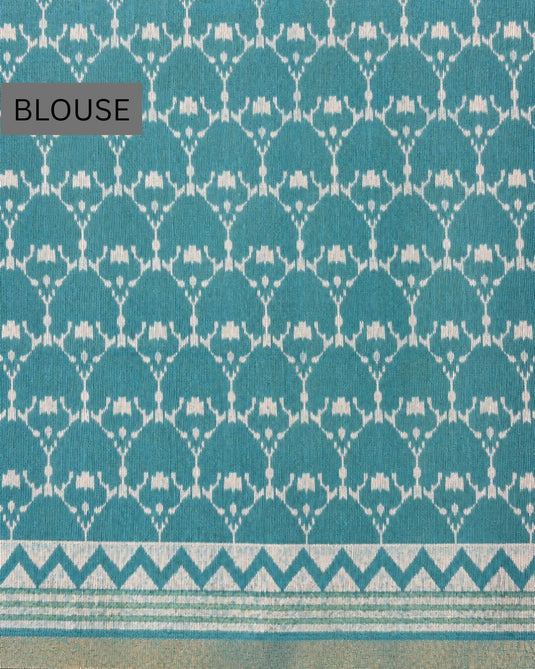 Blue Cotton Printed Saree