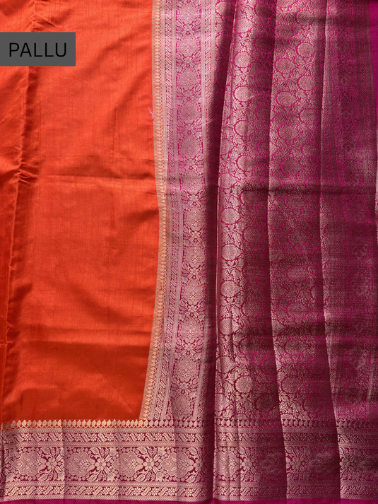 Orange Tussar Silk Zari Weaving Saree
