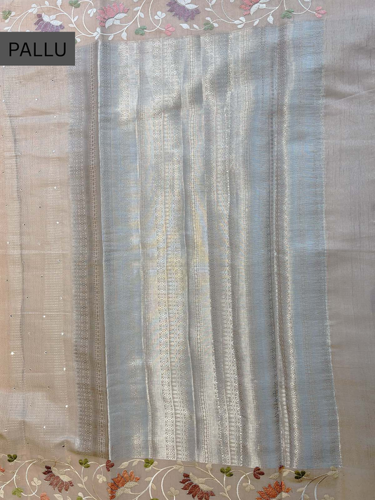 Beige Linen Tissue Thread Work Saree