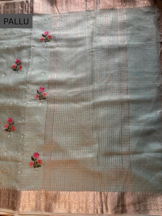 Blue Linen Tissue Zari Weaving Saree