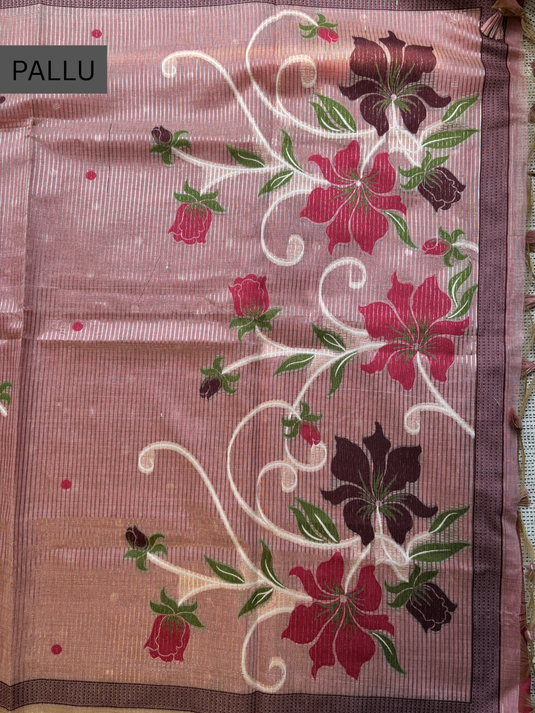 Peach Chanderi Tissue Reasham Weaving Saree