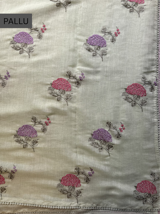 Mint Green Linen embroidered saree