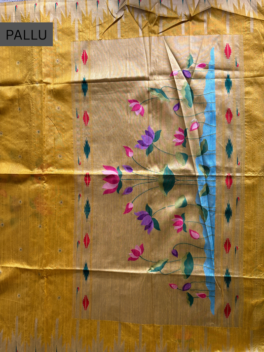 Yellow Tussar Silk Reham Weaving Saree