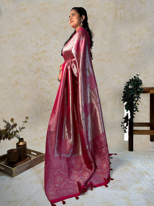 Pink Crepe Silk Brocade Saree
