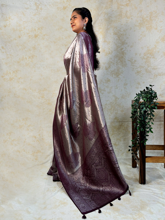 Purple Crepe Silk Brocade Saree