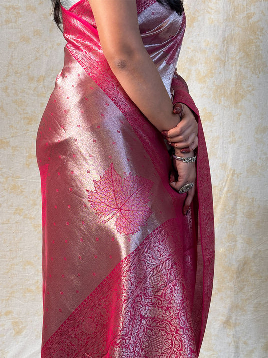 Pink Crepe Silk Brocade Saree