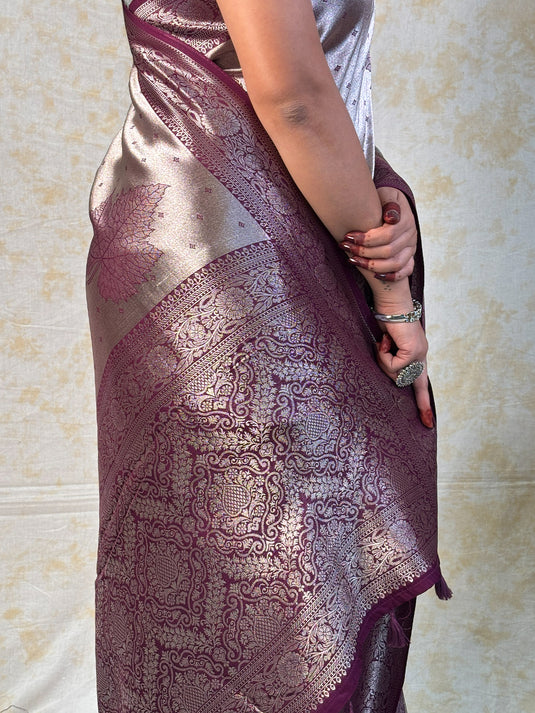 Purple Crepe Silk Brocade Saree
