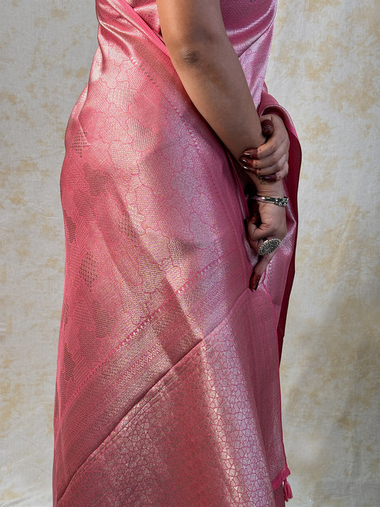 Pink Crepe Silk Brocade Saree
