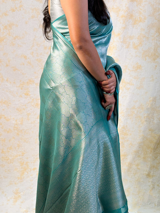 Blue Crepe Silk Brocade Saree