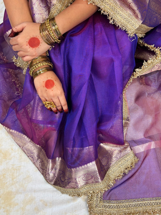 Purple Tissue Silk Saree With Lace Border