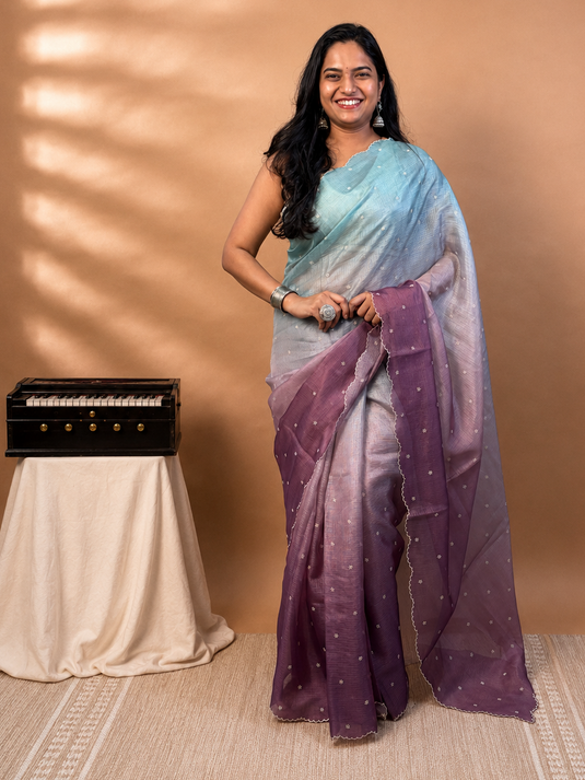 Purple and Blue Kota Silk Ombre Saree