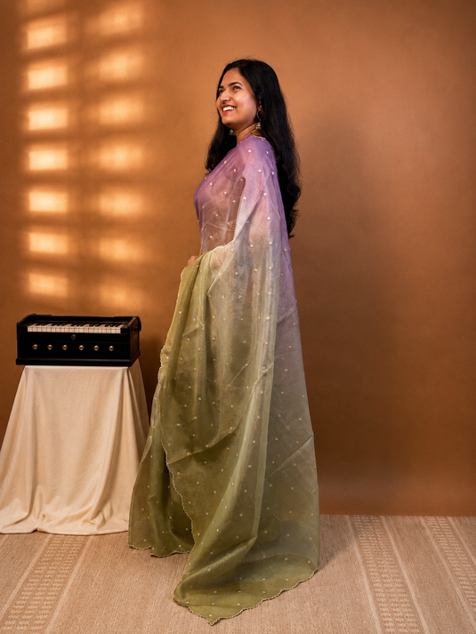 Purple and Green Kota Silk Saree