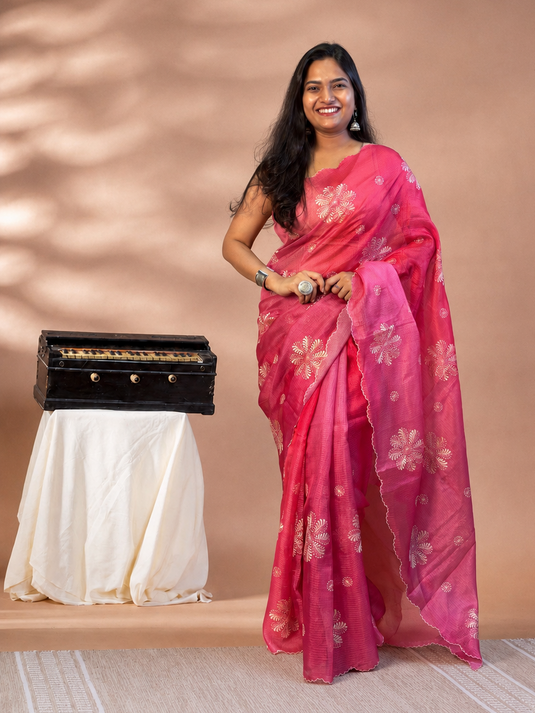 Pink Kota Silk Ombre Saree