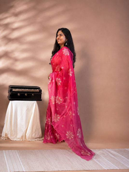 Pink Kota Silk Ombre Saree