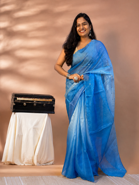 Blue Kota Silk Ombre Saree