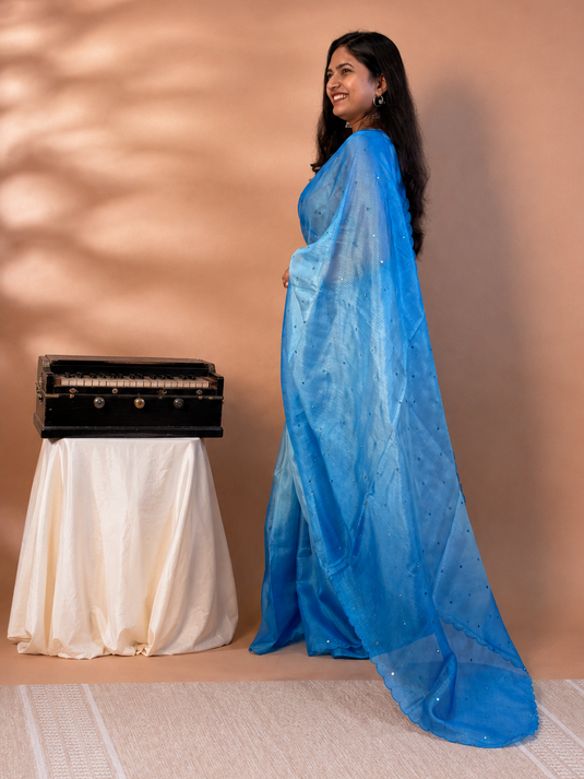 Blue Kota Silk Ombre Saree