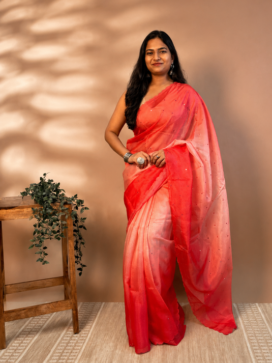 Red Kota Silk Ombre Saree