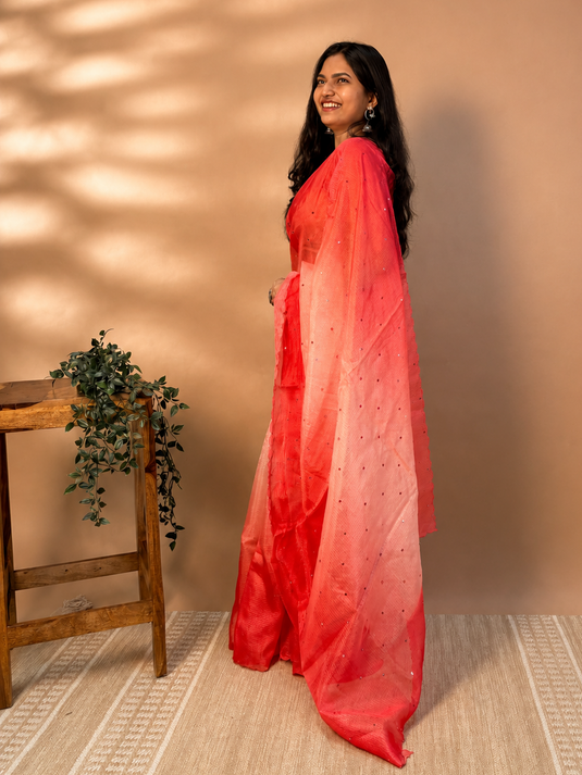 Red Kota Silk Ombre Saree