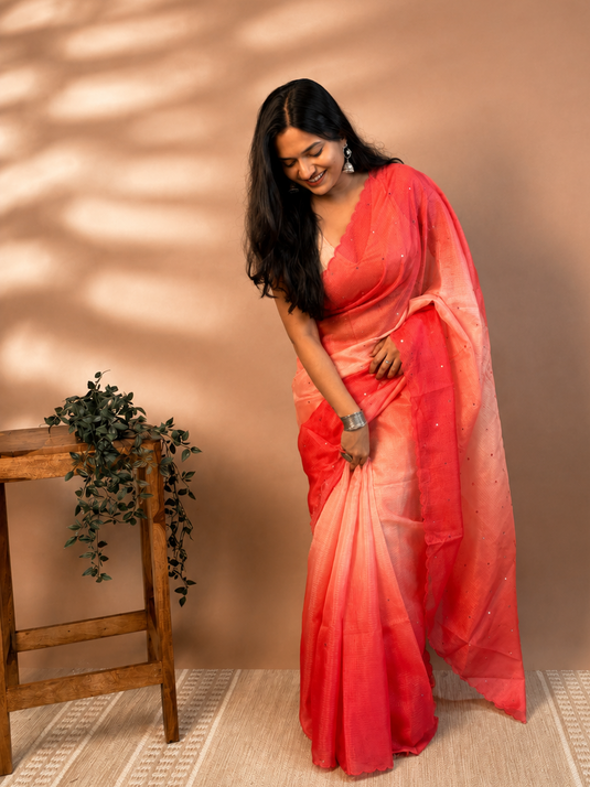 Red Kota Silk Ombre Saree