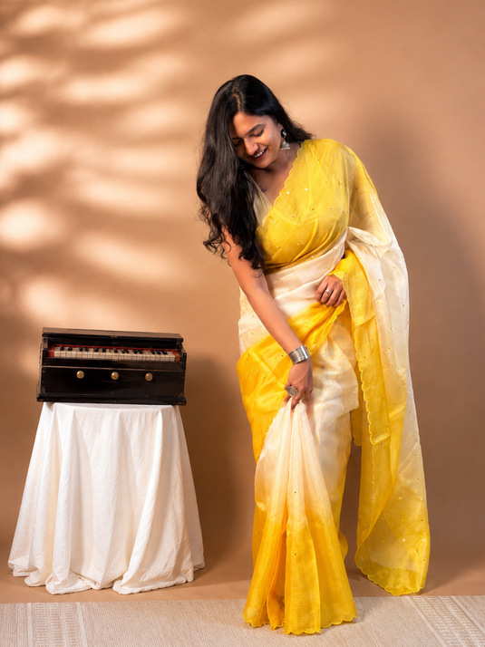 Yellow Kota Silk Ombre Saree