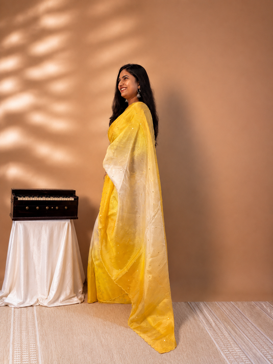 Yellow Kota Silk Ombre Saree