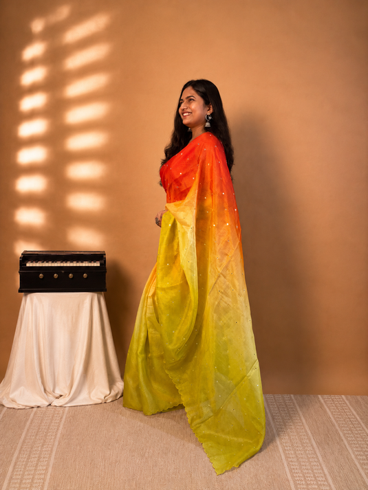Orange and Yellow Kota Silk Ombre Saree
