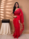 Red Cotton Hand Painted Saree