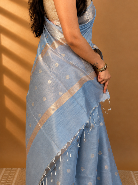 Grey Mul Chanderi Zari Weaving Saree