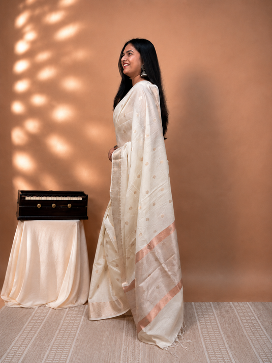 White Mul Chanderi Zari Weaving Saree