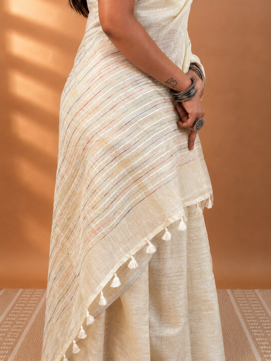 Beige Linen Saree