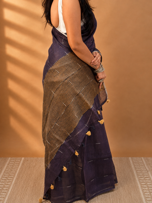 Dark Purple Linen Saree
