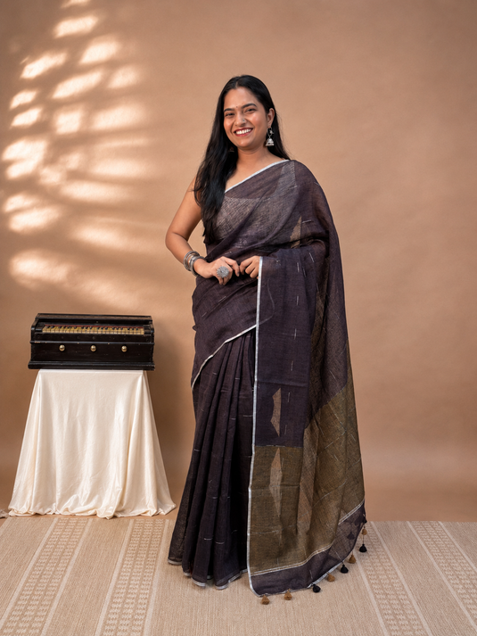 Dark Purple Linen Saree