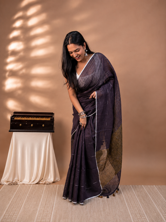 Dark Purple Linen Saree