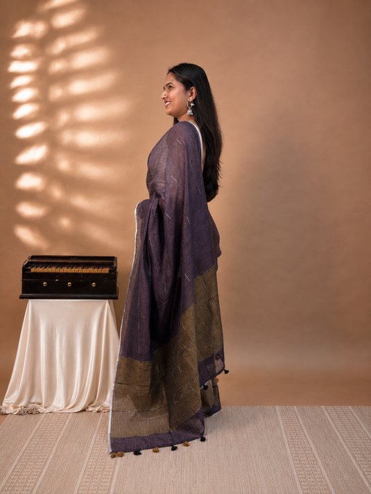 Dark Purple Linen Saree