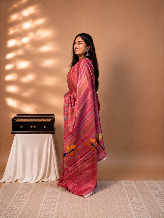 Pink Tussar Printed Saree