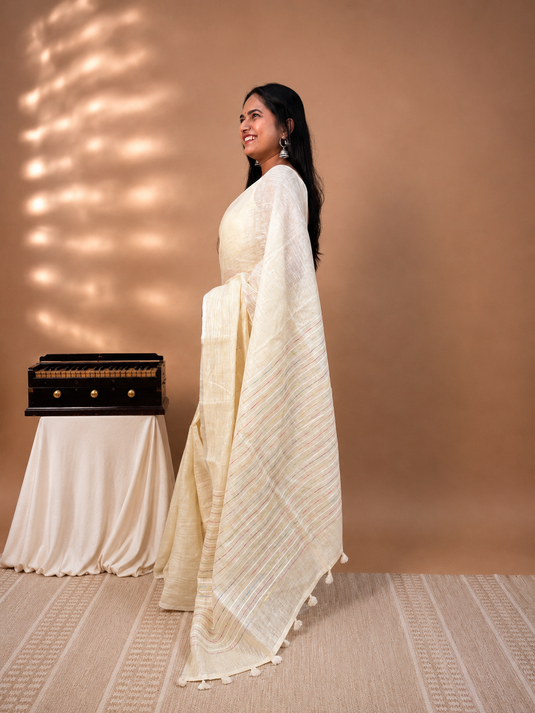 Beige Linen Saree
