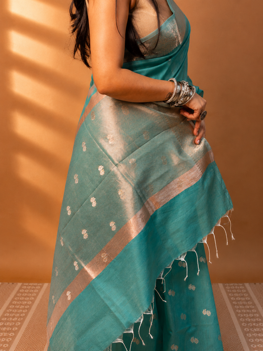 Green Mul Chanderi Zari Weaving Saree