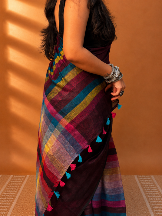Vine Linen Madras Checks Inspired Saree