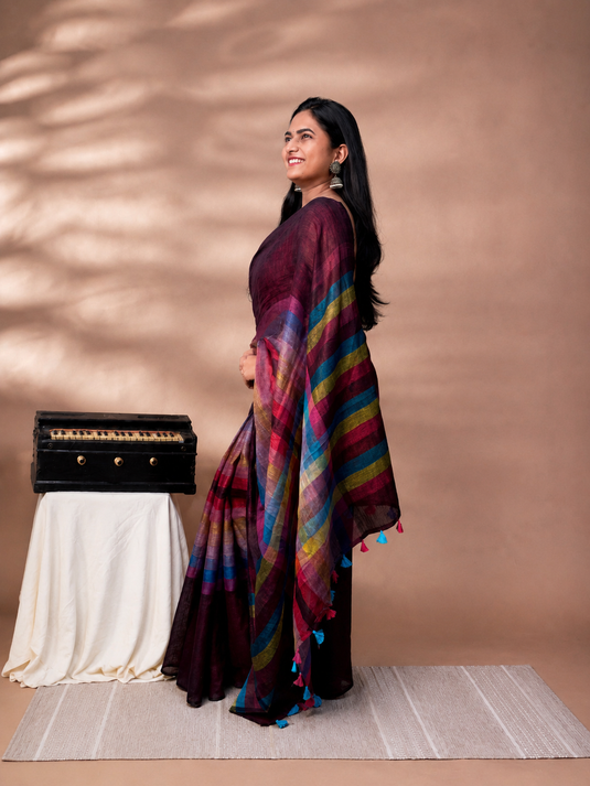 Vine Linen Madras Checks Inspired Saree